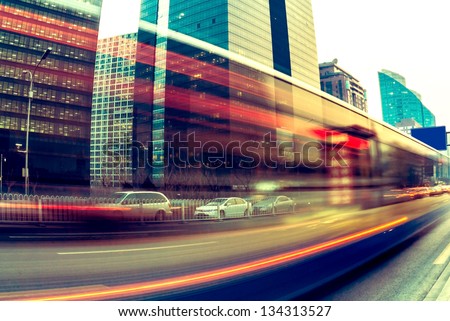Highway With Lots Of Cars. Blue Tint, High Contrast And Motion Blur To Rise Speed.