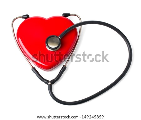 Medical stethoscope and heart isolated on white.With clipping path