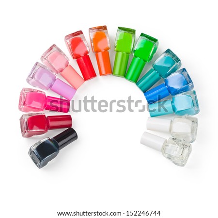 Group of bright nail polishes isolated on white. With clipping path