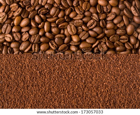roasted coffee beans and ground coffee, can be used as a background