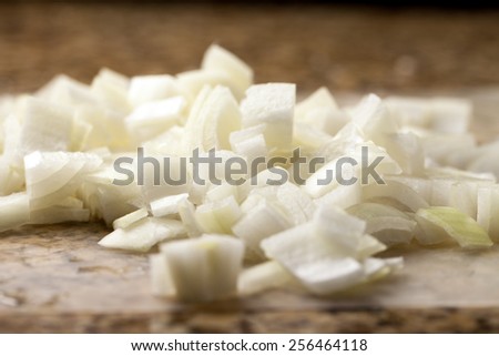 Macro shot of freshly diced onions - close-up