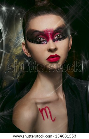 crazy looking girl with a scorpion style hairstyle, work in studio, fantasy