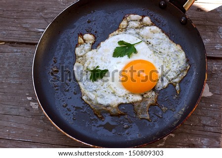 Scrambled eggs from a hen\'s egg in a frying pan