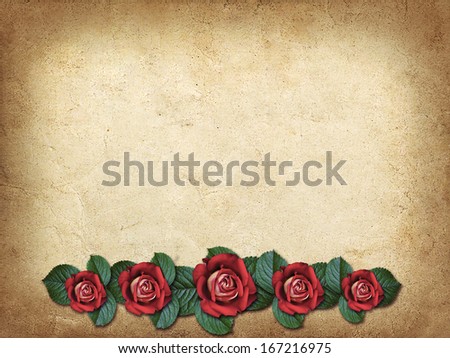 Vintage card for congratulations with three red roses in vintage style