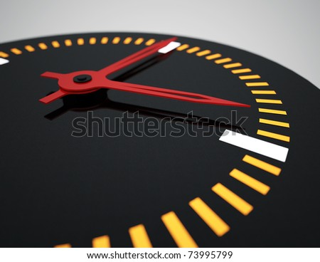 Large watch with red hands, yellow digits and black dial (face)