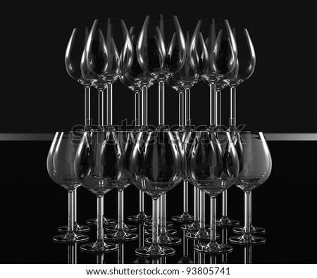 Wine glasses stacked to create the tower