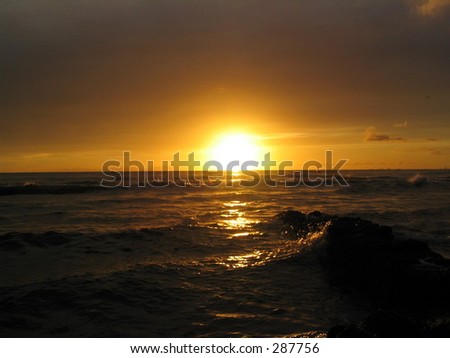 Sunset taken from Waikiki Beach in Oahu, Hawaii in the winter season.