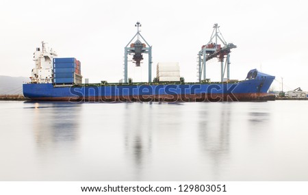 container ship whit cranes on port
