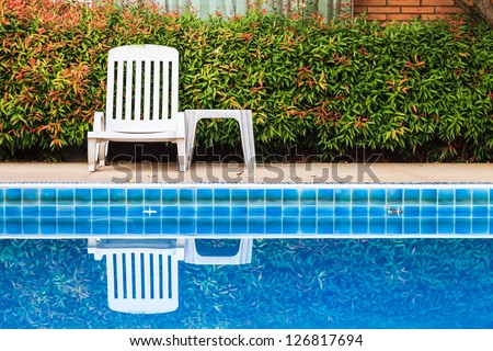 White chair and swimming pool, front view