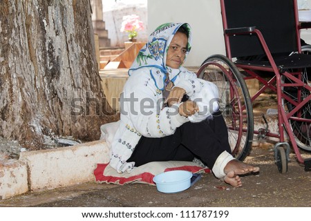 MARACAI, SAO PAULO/BRAZIL - AUGUST 26: An unidentified homeless woman at the annual religious pilgrimage of \