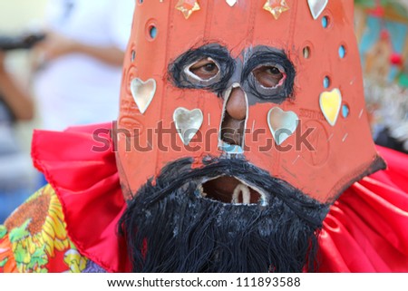 MARACAI, SAO PAULO/BRAZIL - AUGUST 26: An unidentified man in traditional fantasy at the annual religious pilgrimage of \