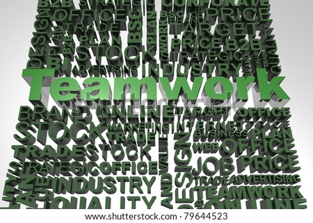 Business words related with highlighted word Teamwork in green