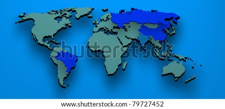 Map rendered formed by the BRIC countries Brazil, Russia, India and China
