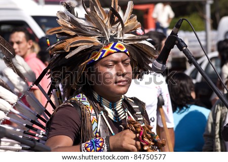 MARACAI, SAO PAULO/BRAZIL - AUGUST 28: An unidentified peruvian indian singer at the annual religious pilgrimage of \