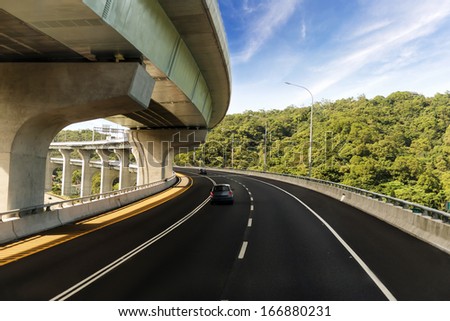 Architecture of highway construction with beautiful curves in daytime in Taiwan, Asia.
