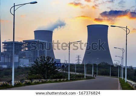 tops of cooling towers of atomic power plant