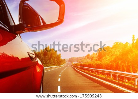 car on the road with motion blur background.