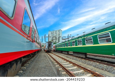 two modern high speed train with motion blur