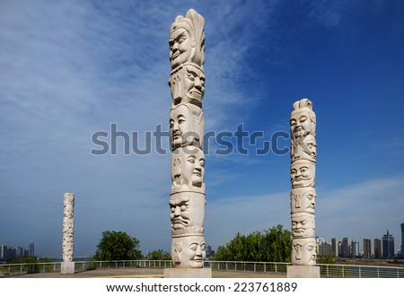 Stone statues in the city,Urban landscape, modern city views. Very good advertising material.