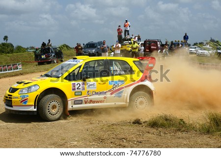 PORT OF SPAIN - APRIL 2: Action during the Trinidad and Tobago 2011 Motor Car Rally meet April 2, 2011 in Cipero, Trinidad & Tobago.  It is the largest motor sport event in the country.