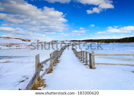 Frozen bridge / walkway Cavendish beach, Prince Edward Island