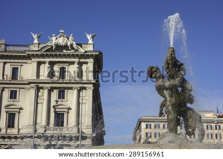 Sculpture of Glaucus the greek sea god, fountain of the Naiads Piazza della Repubblica Rome Italy