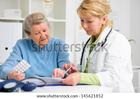 doctor prescribes medication to the senior patient