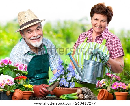 Portrait of senior couple in the flower garden