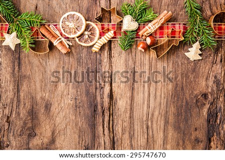 Baking concept background with spices and utensils for Christmas cookies