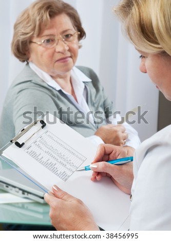 Doctor examines results of blood tests.  Selective focus  on clipboard with test results