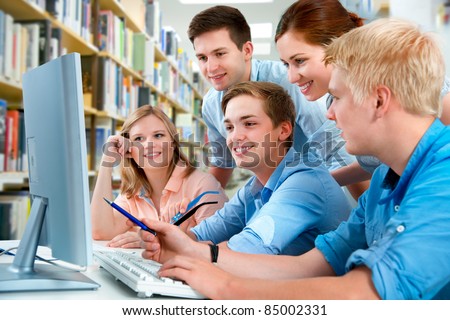 group of students in a college library