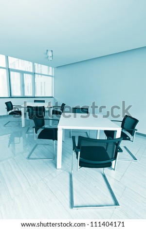 Public rest area, desk and chair, clean blank, empty