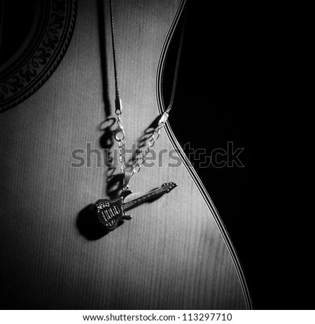 Guitar accessories, in the dark light, isolated scenes.