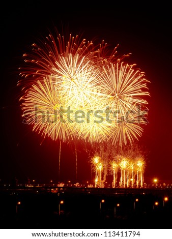 City celebration fireworks night sky
