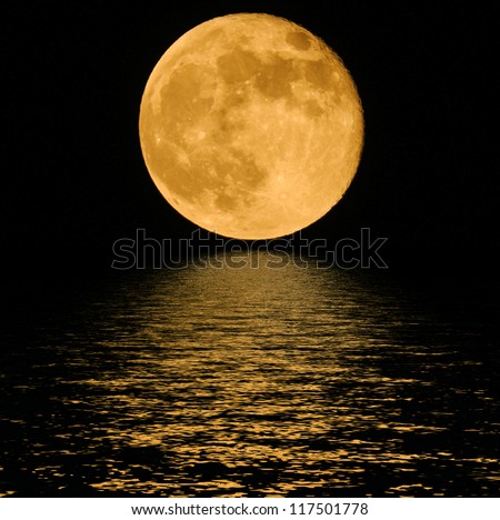 Full  moon over cold night water