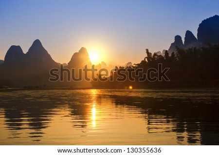 Sunset landscpae of yangshuo in guilin,china (Saved as adobe RGB 1998 color profile river)