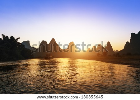 Sunset landscpae of yangshuo in guilin,china (Saved as adobe RGB 1998 color profile river)