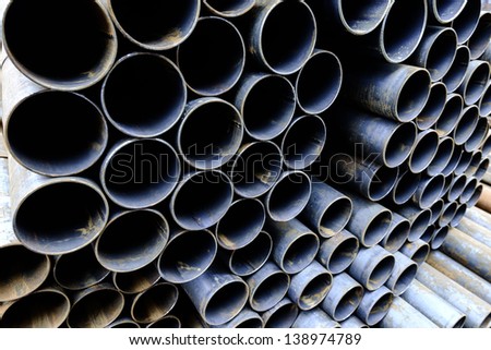 Background, blue metal tubes