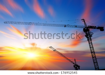 Silhouette Construction Site At Sunset