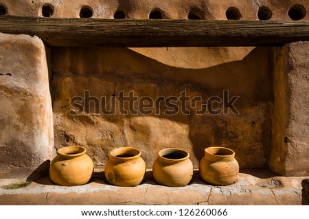 These pots sit in an out building at the Mission San Jose De Tumacacori near Tubac Arizona.