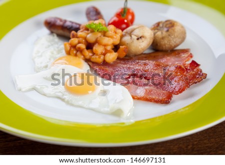 Full English breakfast made with quail eggs