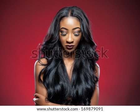 Young Black Beautiful Woman With Elegant Curly Hair