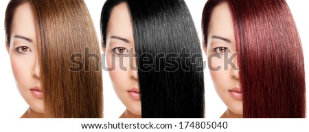 Beautiful young Thai woman with 3 versions of hair color