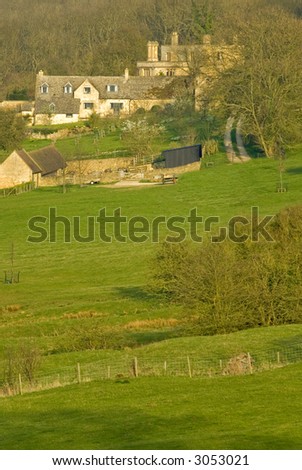 cotswolds landscape view over farmland fields and trees