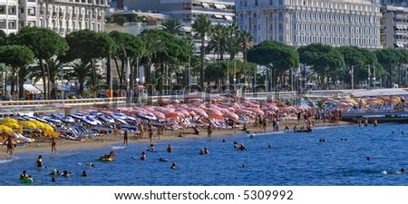 view of the beach at cannes alpes maritime provence south of france cote d\'azur france