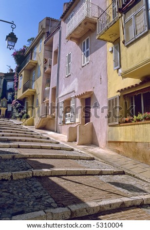narrow street old town le suquet alpes maritime provence south of france cote d\'azur france