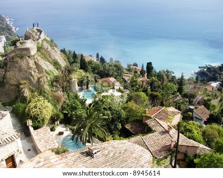 Houses and swimming pools on the  coast of the french riviera south of france cote d\'azur provence france.