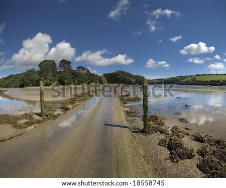 tidal road estuary of the river avon aveton gifford south hams devon england uk
