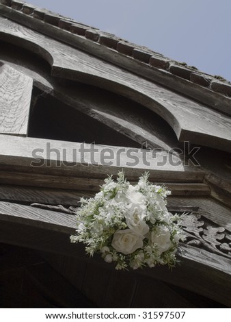 stock photo wedding decorations on a country village parish church in
