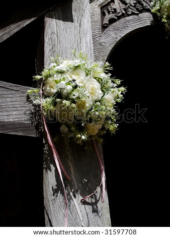wedding decorations on a country village parish church in england - beoley worcestershire
